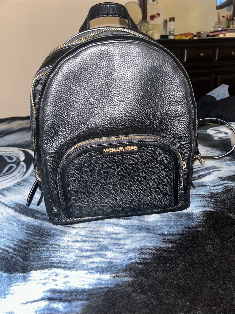 Michael Kors Black Pebbled Leather Mini Backpack with Gold Hardware